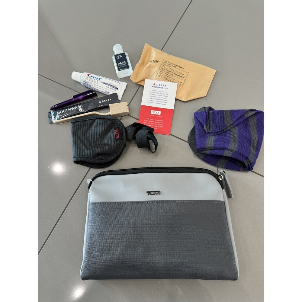 TUMI for Delta Small Pouch zipper Soft sided Travel Case Toiletry Bag Gray